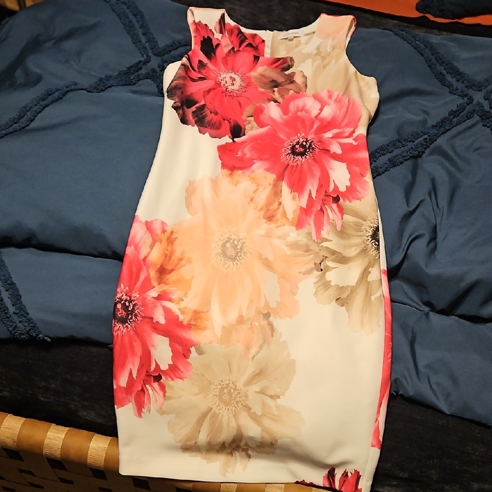 Calvin Klein Orange Pink Sheath Midi Dress